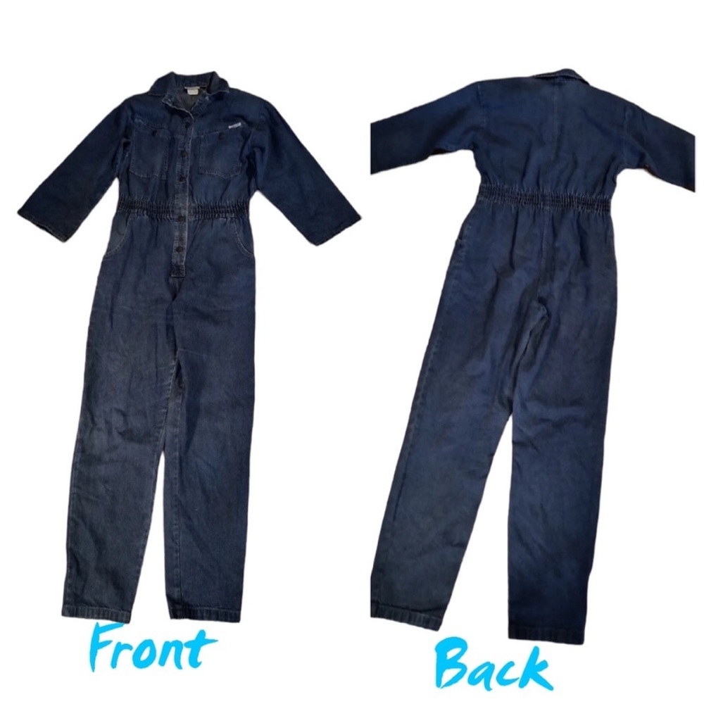 Blue denim 3/4 short sleeve vintage zipper front jumpsuit size small by Dreams - Picture 4 of 9